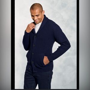 True Rock Vintage Men's Navy Blue Shawl Collar Cardigan Y2K